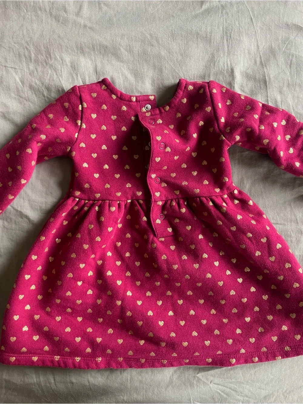 [Carter’s] Baby Girls' Red Dress With Gold Heart-Print Long Sleeve Dress: 18 MO
